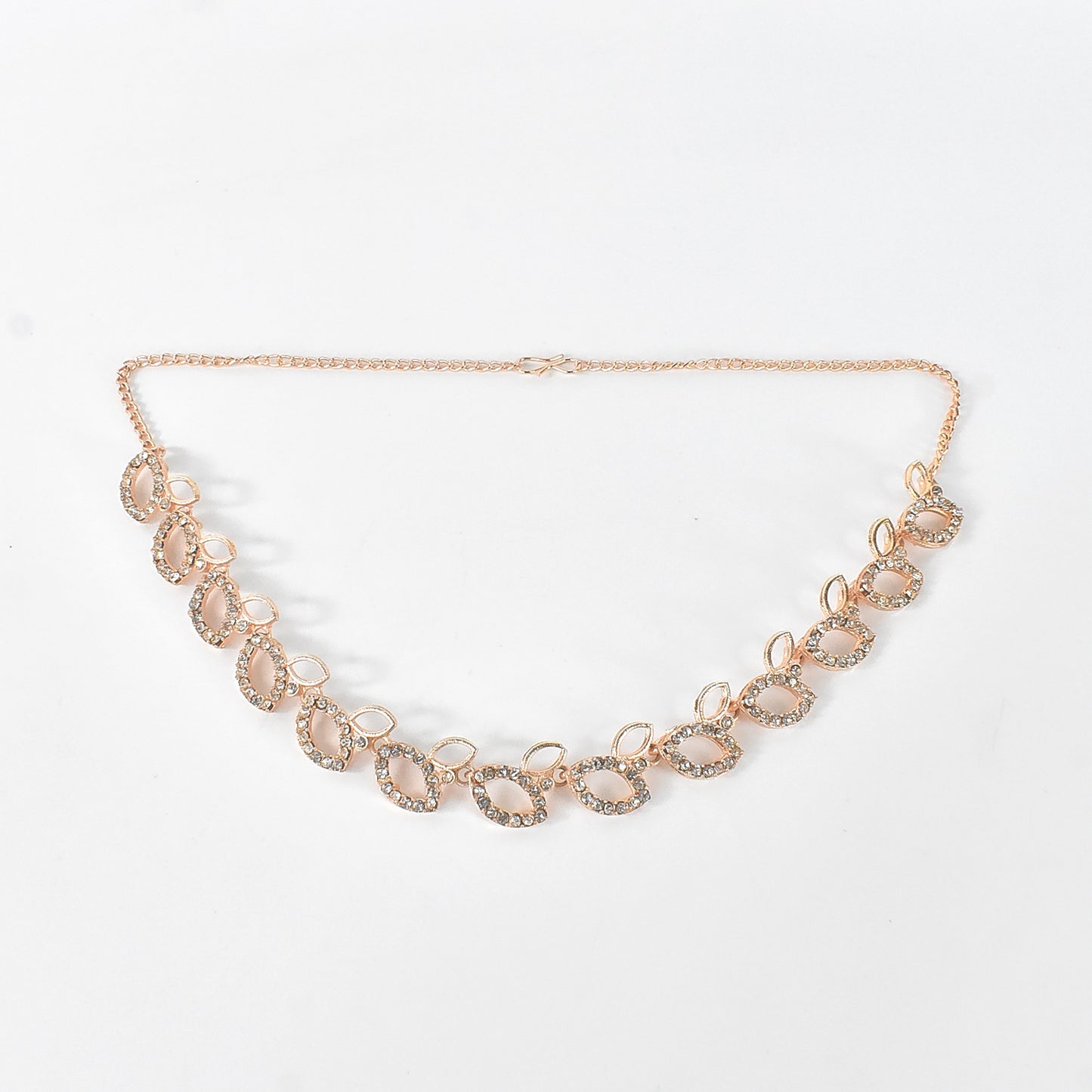 American Diamond Studded Floral Shaped Necklace With Earrings