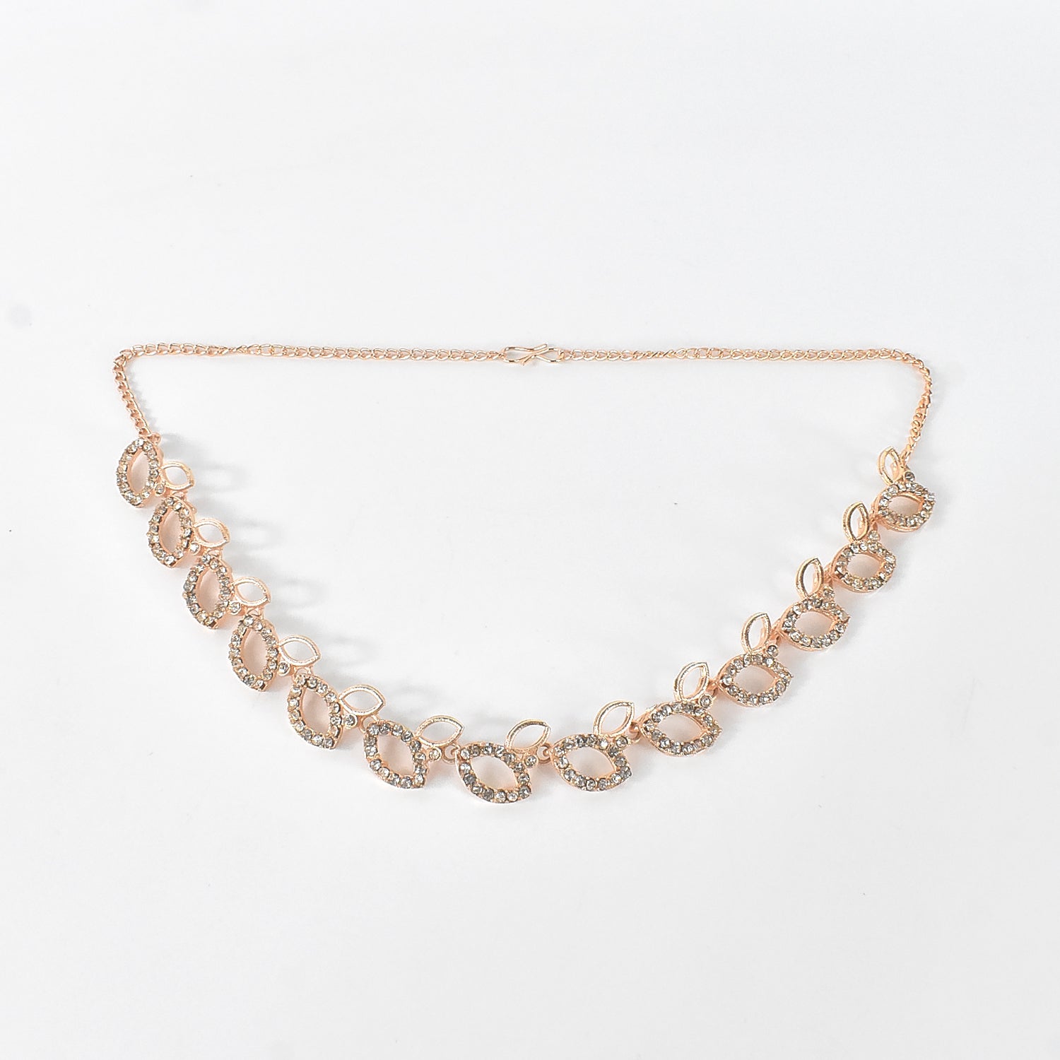 American Diamond Studded Floral Shaped Necklace With Earrings