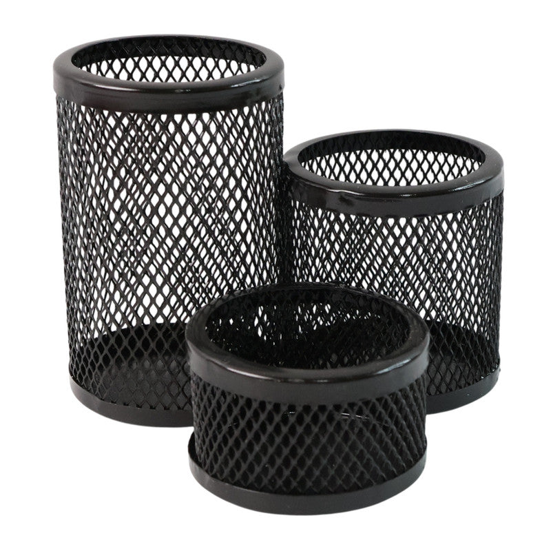 Khyati Trio Metal Mesh Pen Stand – 3-in-1 Round Desk Organizer Set