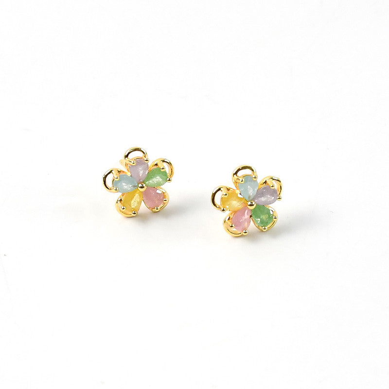 Multicolor Crystal Flower Stud Earrings with Gold Finish for Women