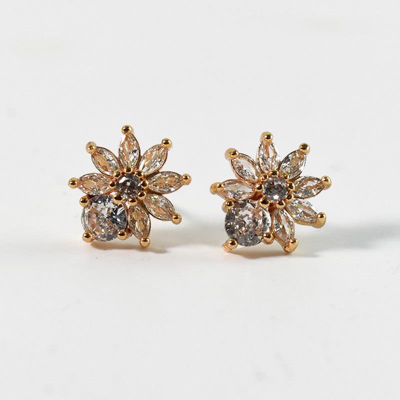 Charming Floral Design CZ Stone Stud Earrings for Women