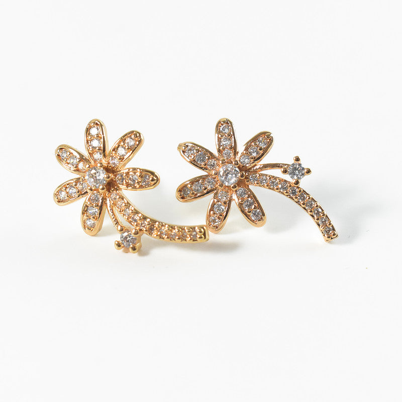 Stylish Floral Curve Design CZ Stone Stud Earrings for Women