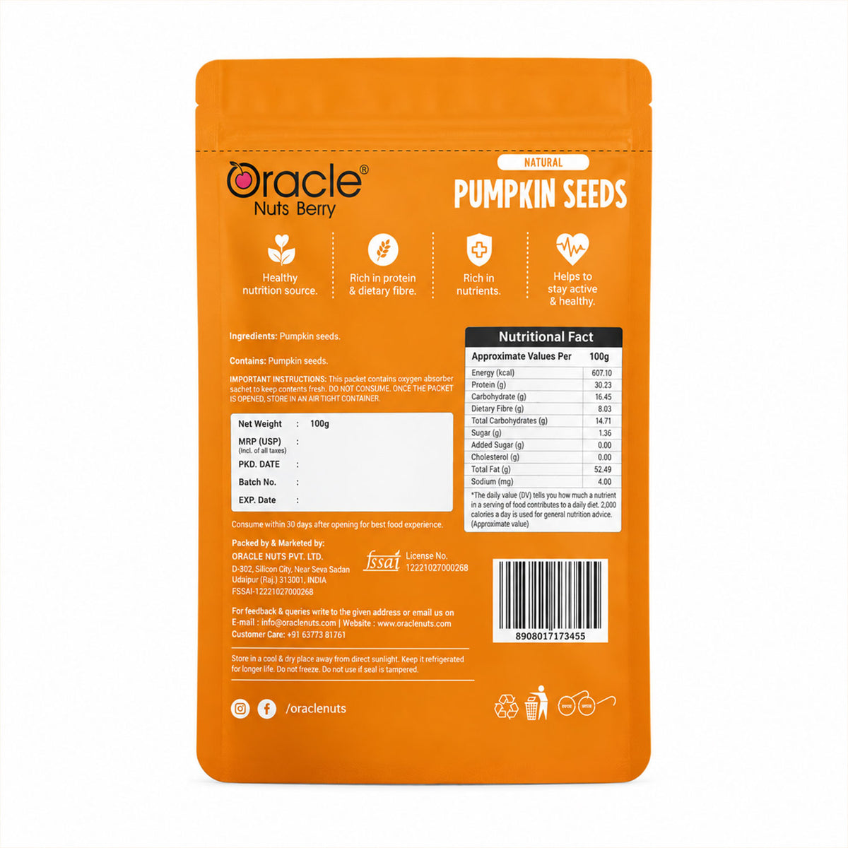 Pumpkin Seeds Premium Pure Raw Natural Seeds Full of Protein Rich Goodness (250g)