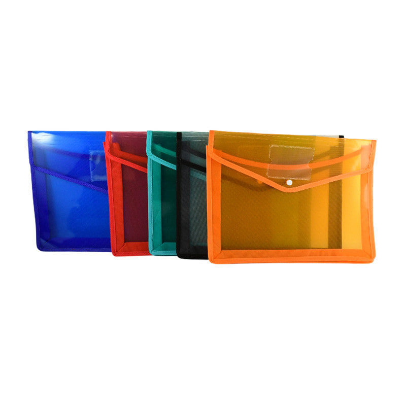 Transparent Document File Folder Set Of 5– Multi-Color Button Closure File Bags