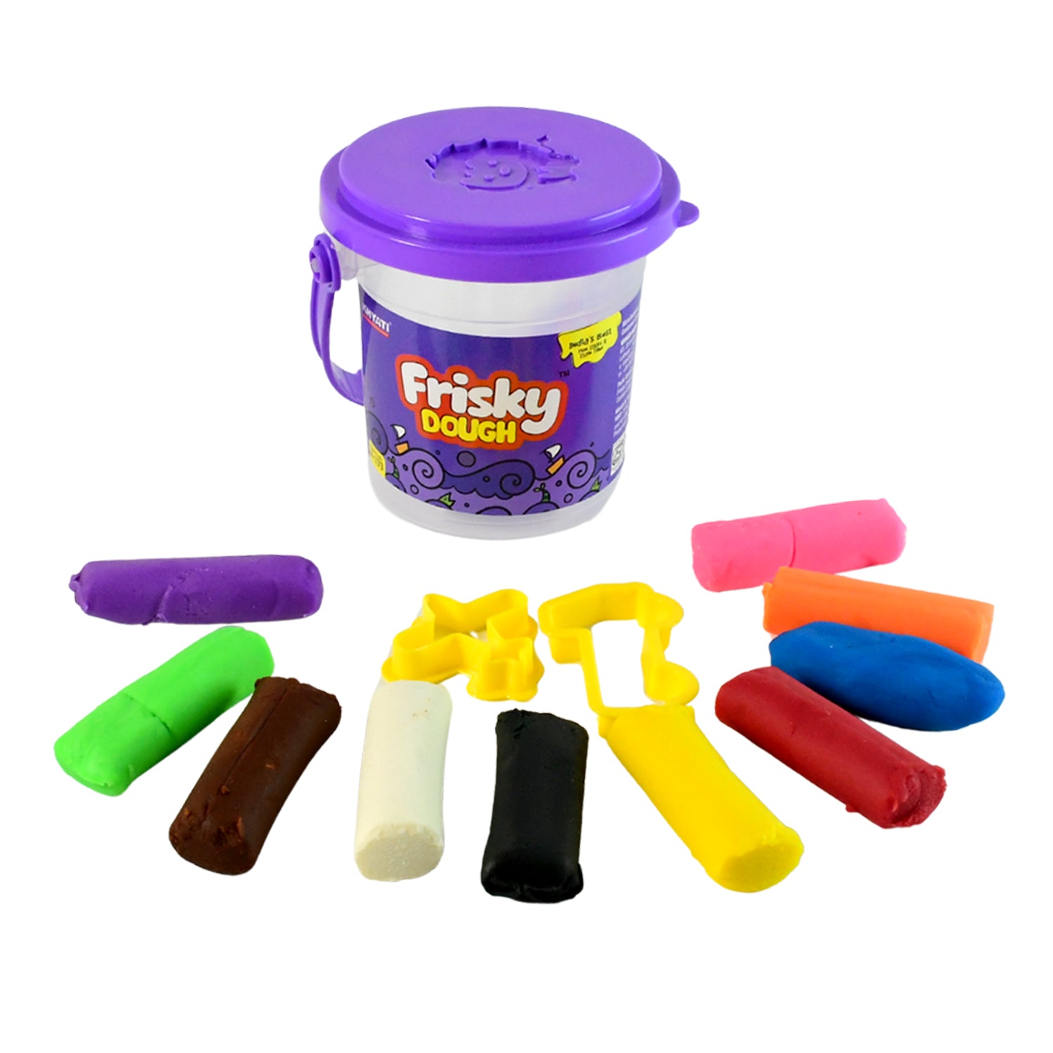 Frisky Dough Modelling Clay Set – 12 Multicolor Dough Sticks with Shape Cutters in Storage Bucket
