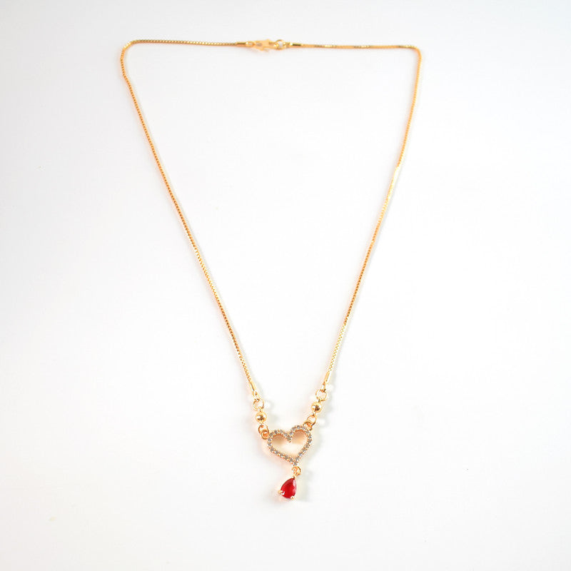 Gold-Plated Heart Pendant Necklace with Red Crystal Drop for Women