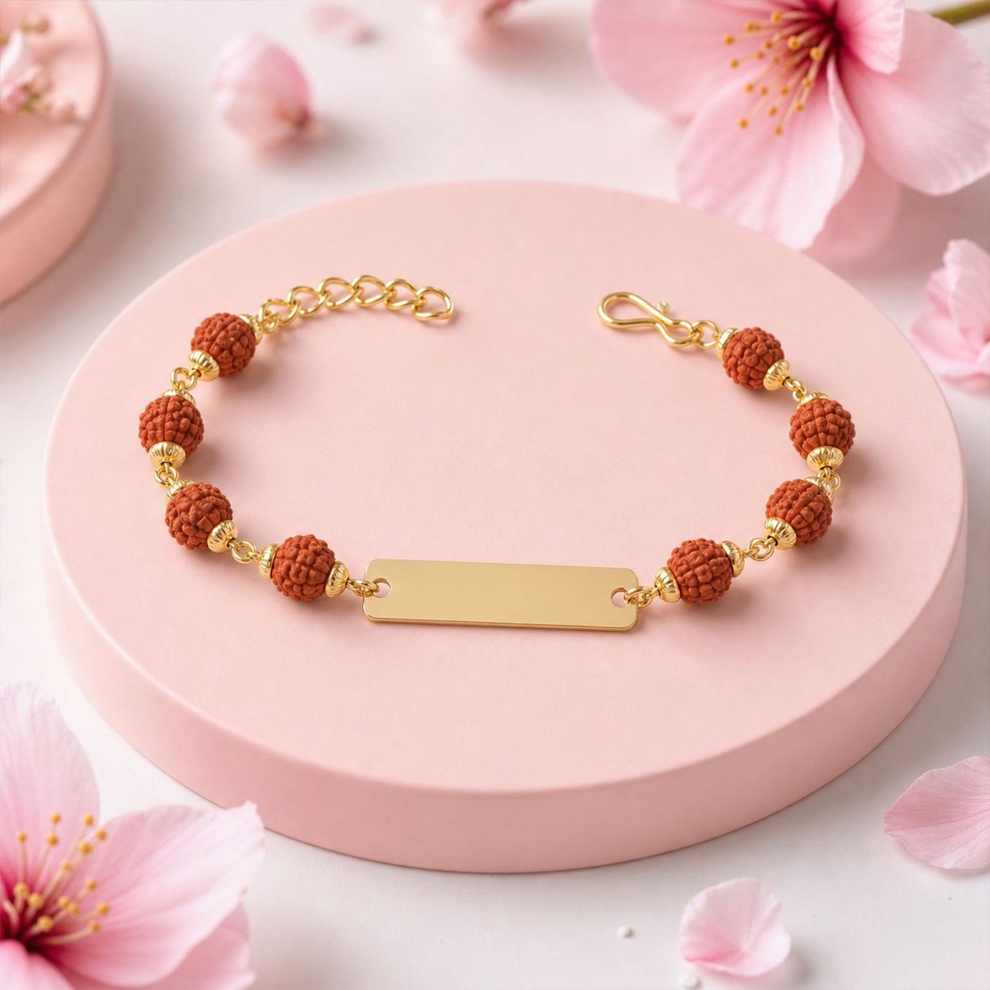 Customized Rudraksha Bracelet Golden Plate Engraved Name (1 Pc)