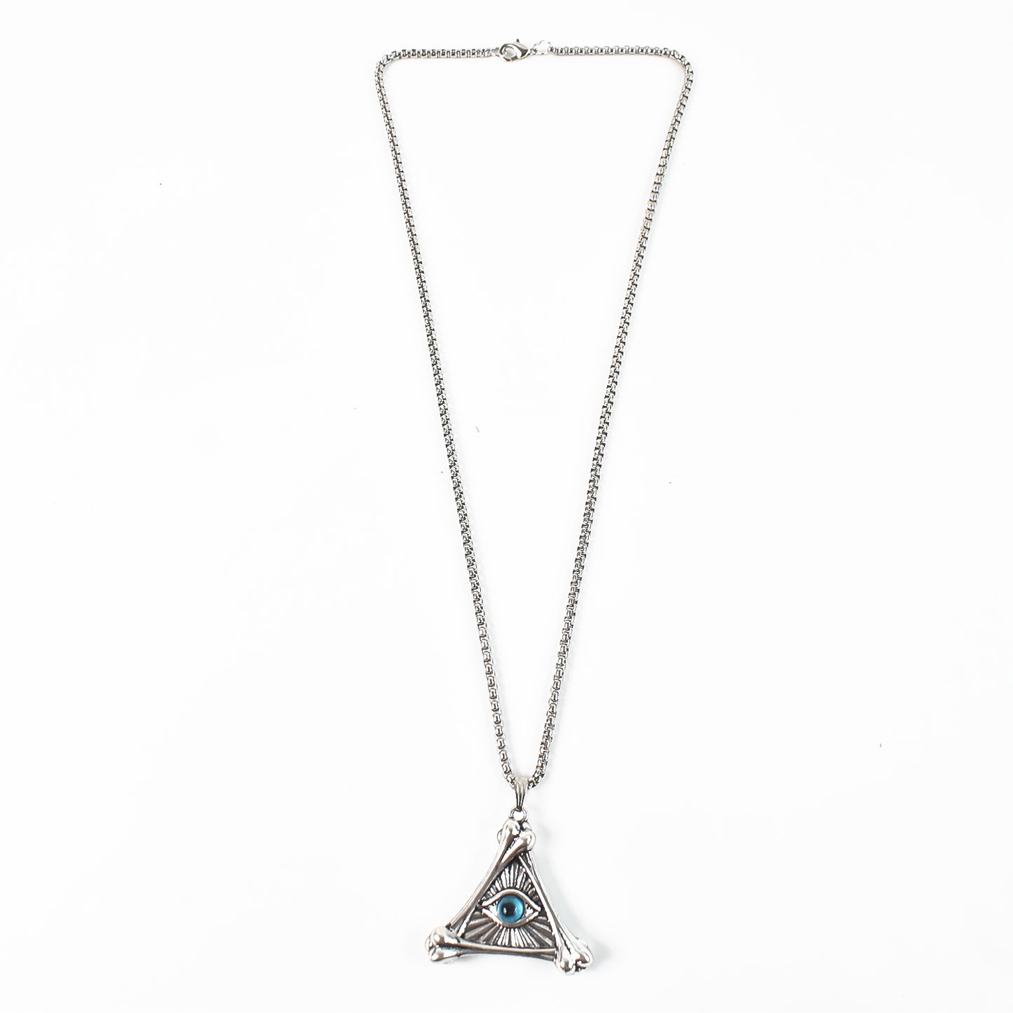 Silver Plated Vintage Evil Eye Protection Triangle Pendant With Necklace (1 PC)