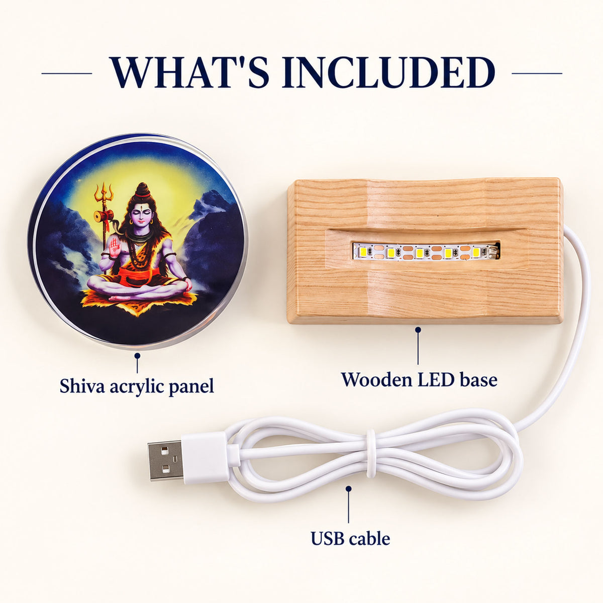 3D Mahadev LED Lamp with Wooden Base for Home Decor Shelf (1 Pc)