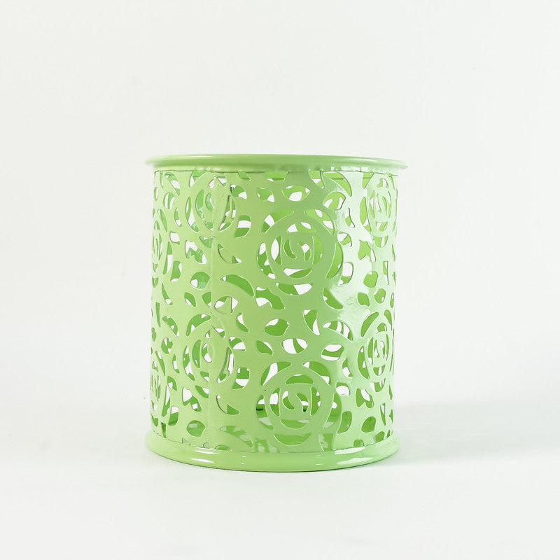 Khyati Roseira Metal Pen Stand – Elegant Floral Cutwork Desk Organizer for Office & Study