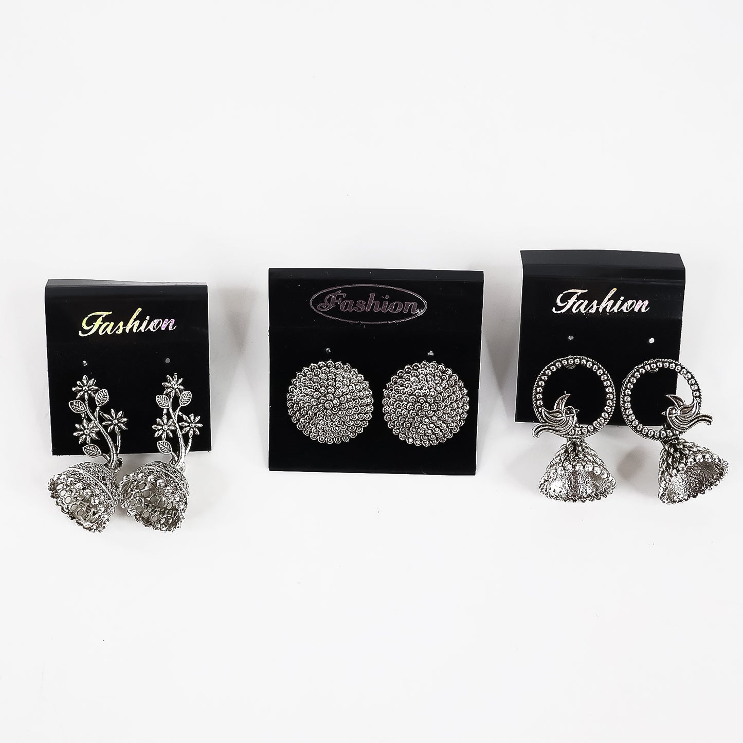 Silver Oxidised Earrings With Different Pattern (3Pc)