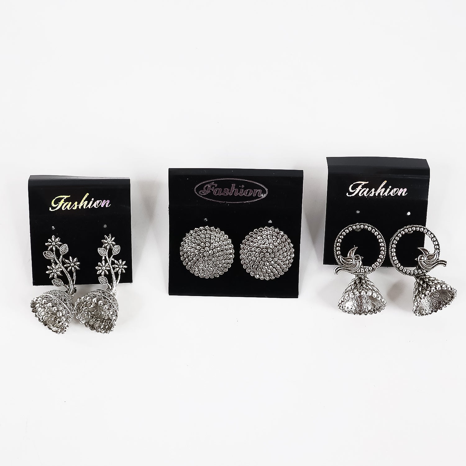 Silver Oxidised Earrings With Different Pattern (3Pc)