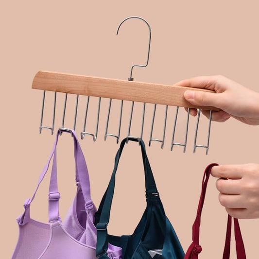 Space saving wooden hanger with 8 hooks made of lotus wood
