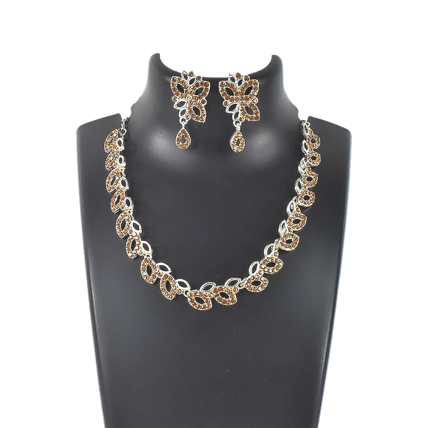 American Diamond Studded Floral Shaped Necklace With Earrings