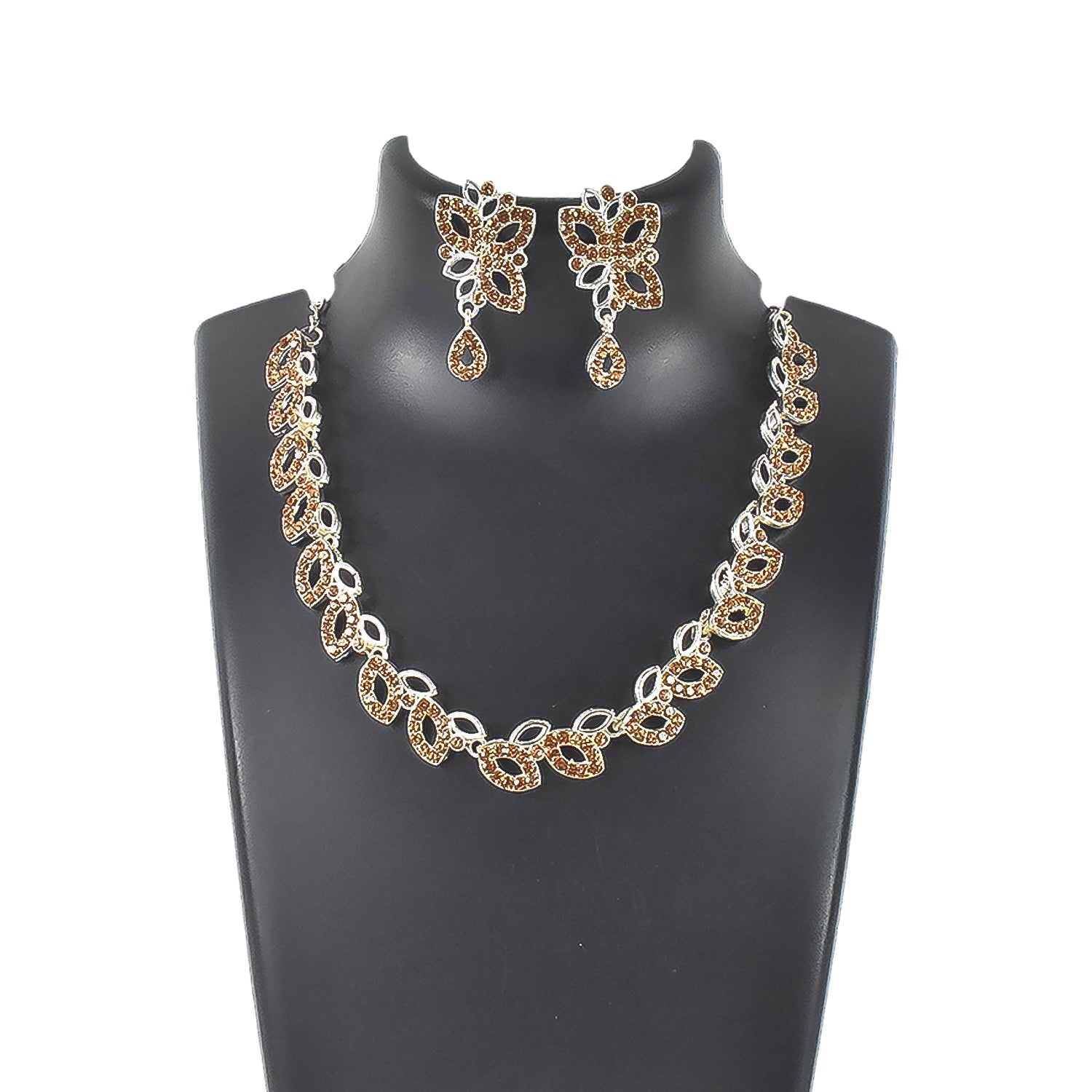 American Diamond Studded Floral Shaped Necklace With Earrings