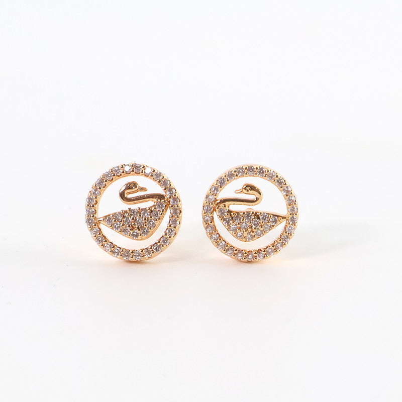 Graceful Swan Design CZ Stone Stud Earrings for Women