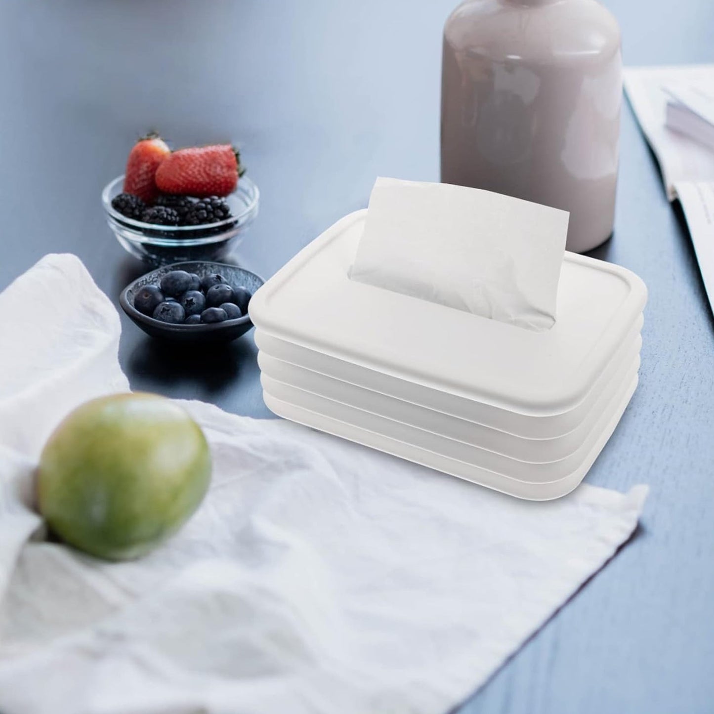Wave-shaped silicone tissue dispenser on office desk