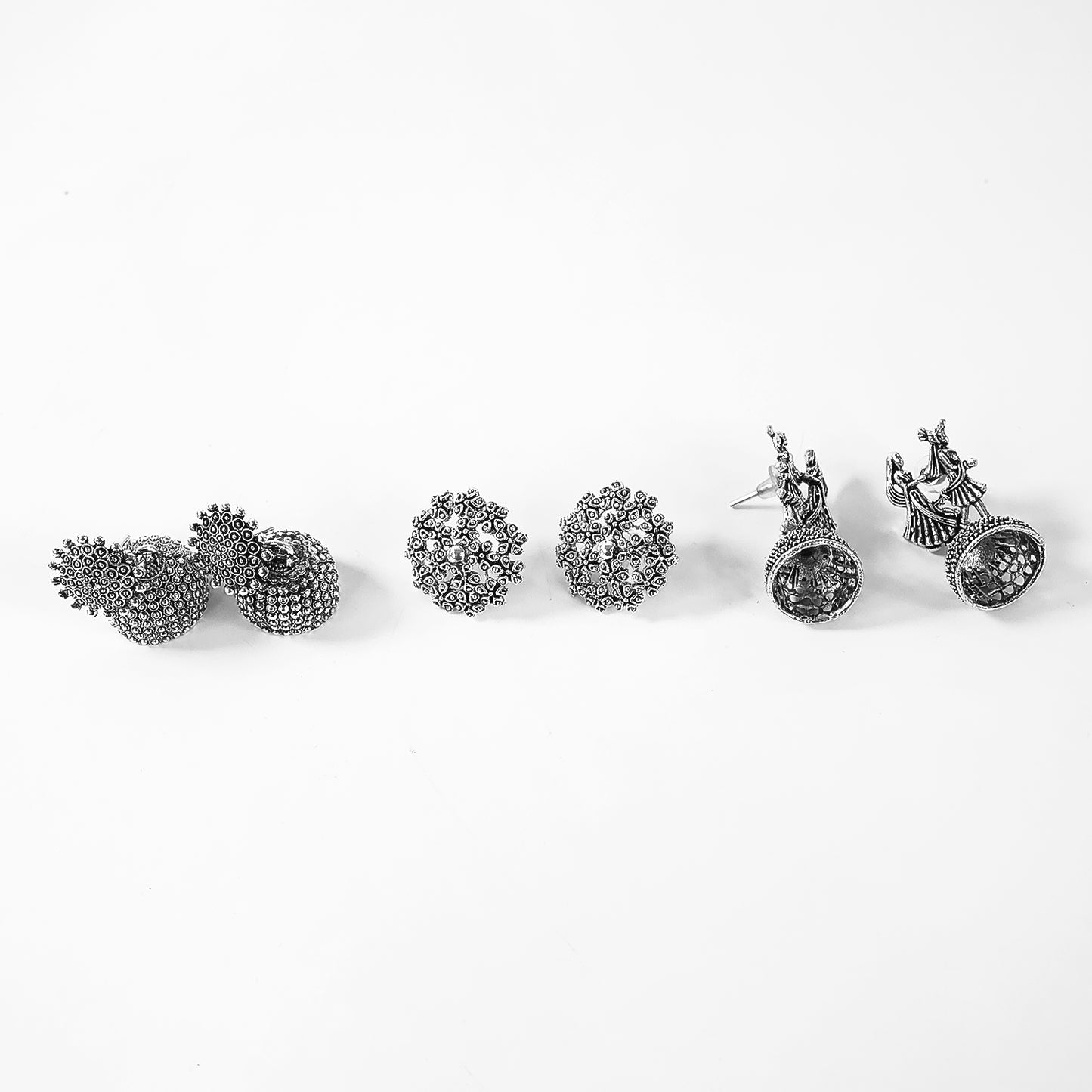 Silver Oxidized Earrings With Different Pattern (3Pc)