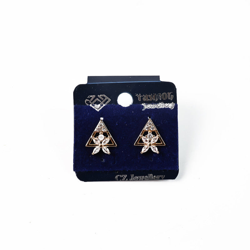 Trendy Triangle Floral Design CZ Stone Stud Earrings for Women