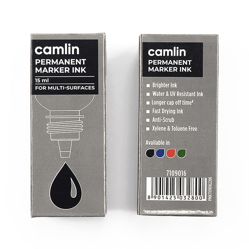 Camlin Permanent Marker Ink 15 ml – Black Color Refill Ink for Multi-Surfaces