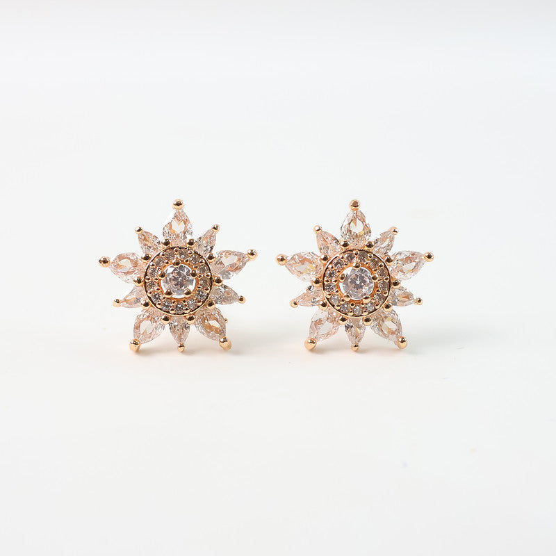 Elegant Floral Design CZ Stone Stud Earrings for Women