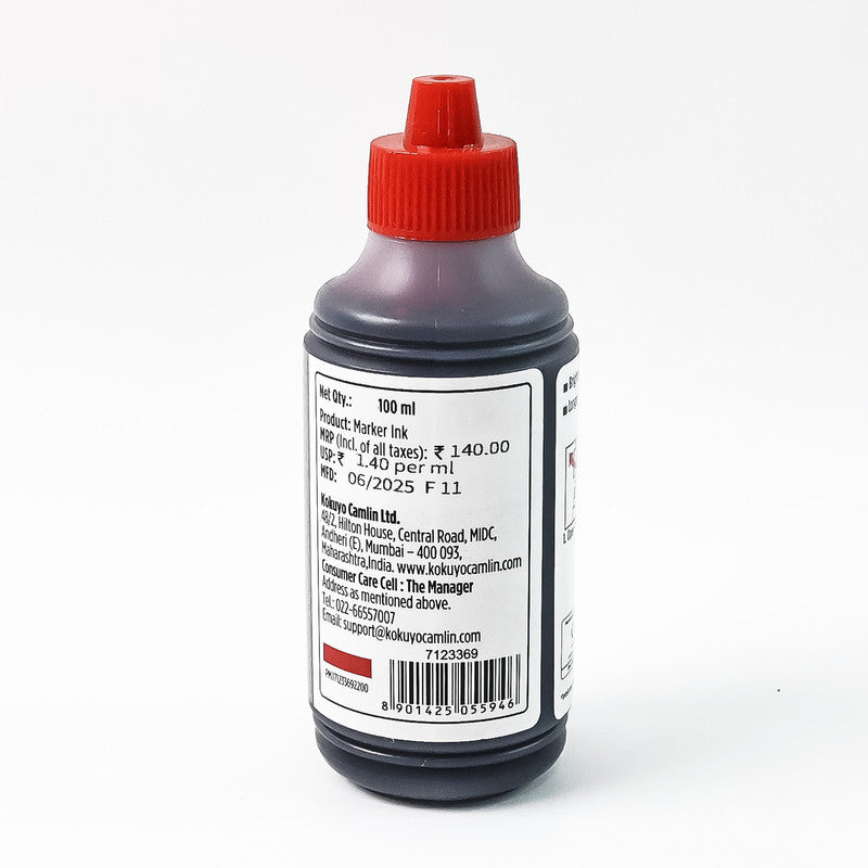 Camlin Permanent Marker Ink 100 ml – Red Color Refill Ink for Multi-Surfaces