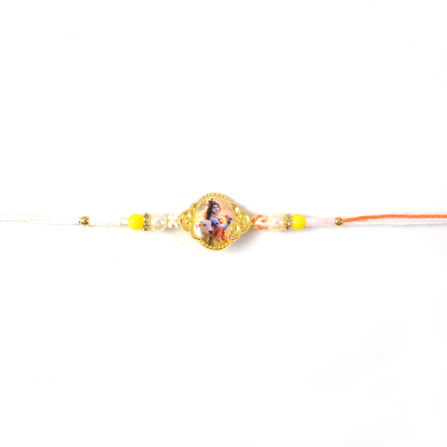 Designer Rakhi with vibrant Lord Krishna photo and fine beadwork