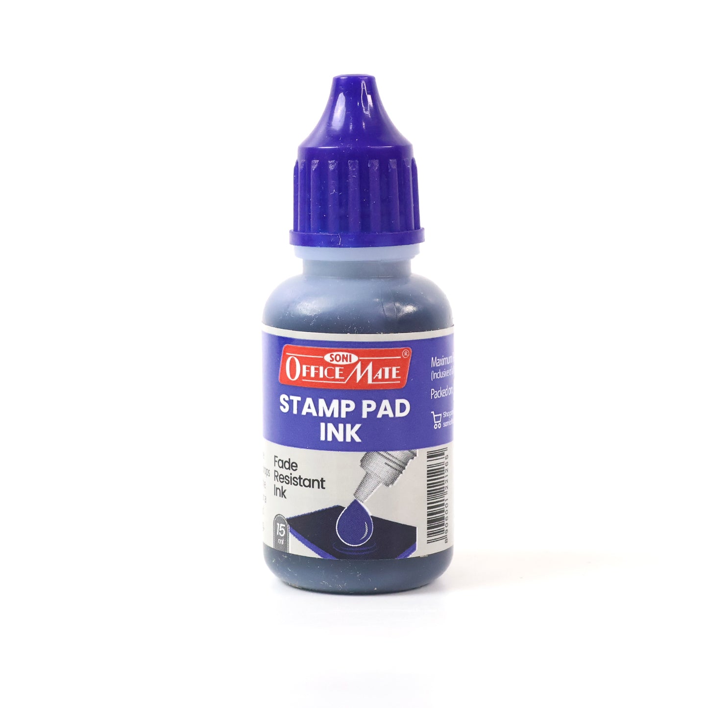 Officemate Stamp Pad Ink Blue – 15 ml Bottle | Fade-Resistant, Quick-Drying Refill Ink