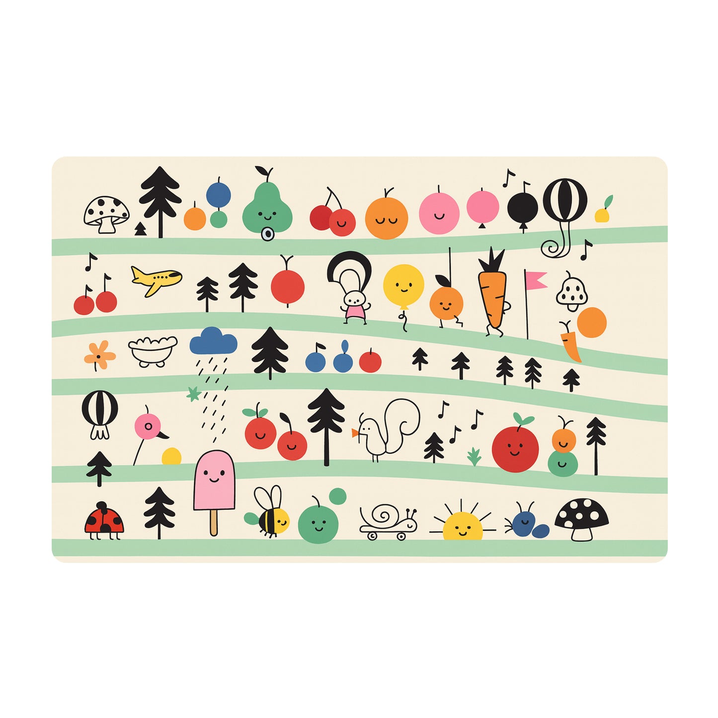 Colorful Cartoon Printed Dining Table Placemats for Kids (4 Pc / 40x30 Cm)