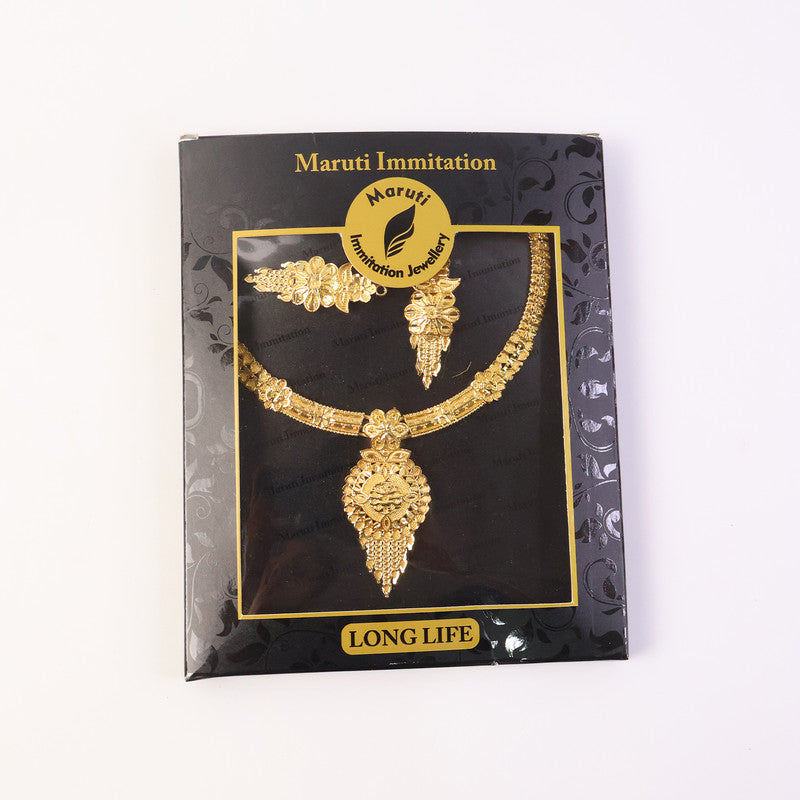 Classic Leaf Drop Choker Necklace Set – Elegant Traditional Jewellery for Festive Occasions