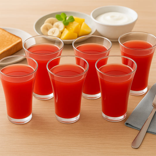 स्टाइलिश लुक प्लास्टिक जूसी ग्लास, पारदर्शी ग्लास सेट 300ml (6 पीस)