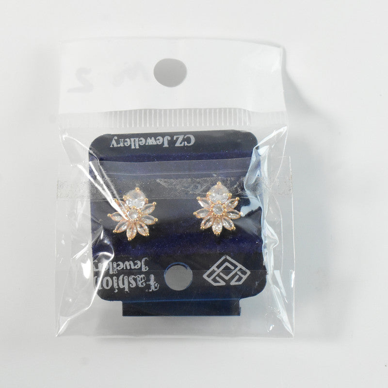 Charming Floral Design CZ Stone Stud Earrings for Women