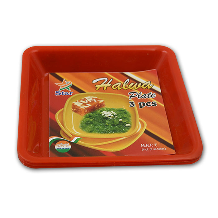 5563 Square Plastic Halwa Dinner Plate Snacks / Breakfast, Restaurant Serving Trays Home School Coffee Hotel Kitchen Office (3 Pcs Set)