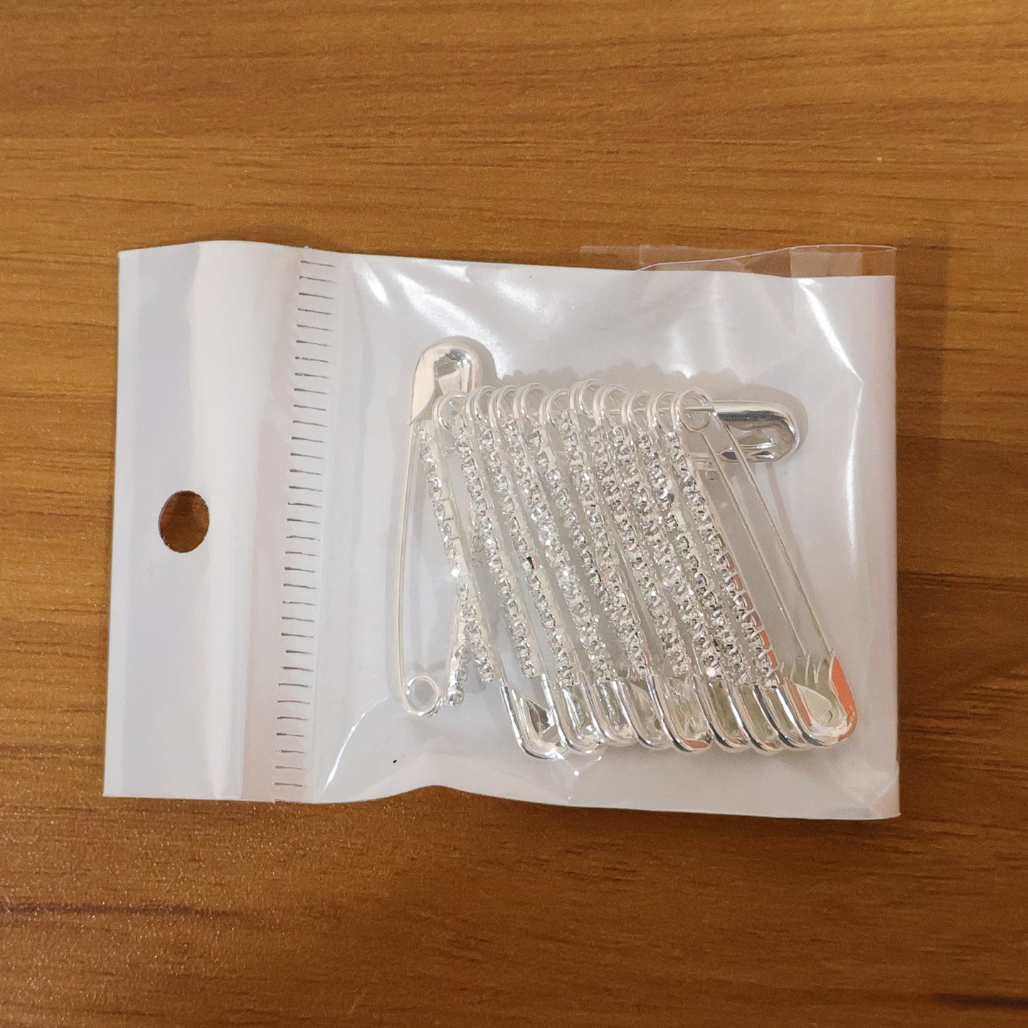 Decorative Silver Finish Safety Pin Brooch Set (12 Pc Set)