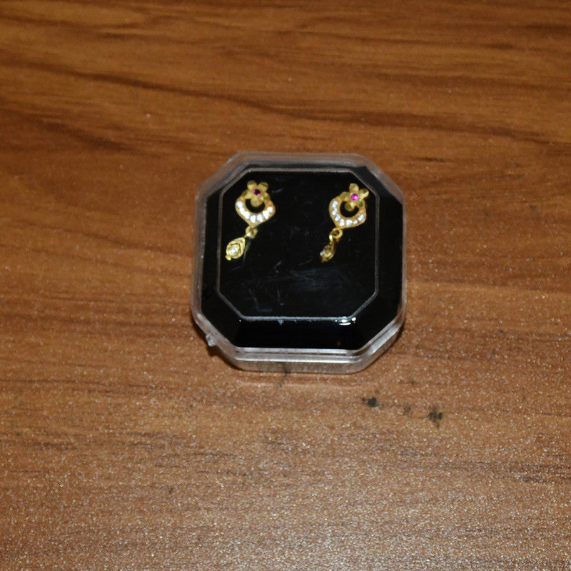 Elegant Gold Plated Stud Earrings with Ruby Accent & Drop Design