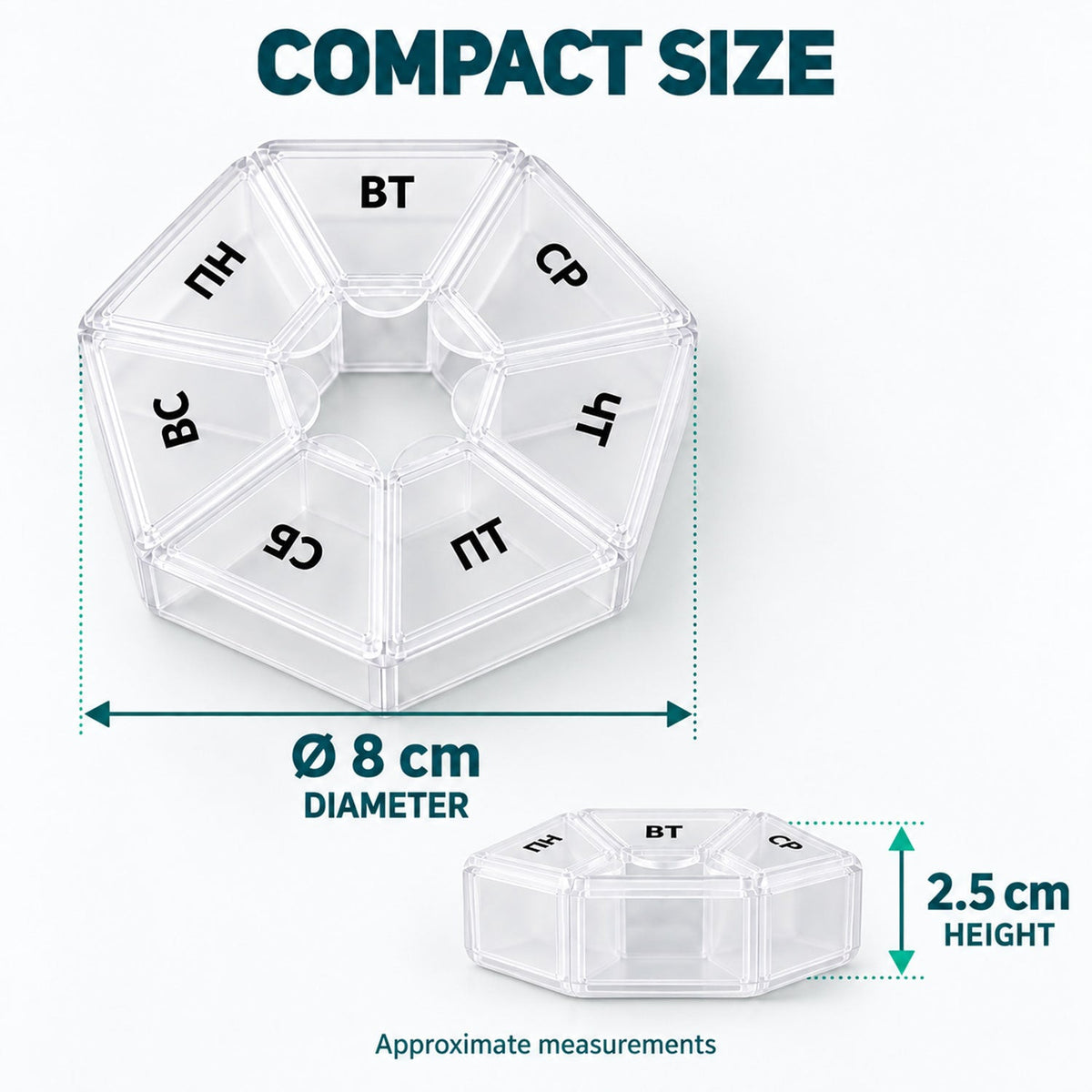 Medicine Pill Box with Clear Flip Lids for Weekly Travel Storage (7 Compartment)