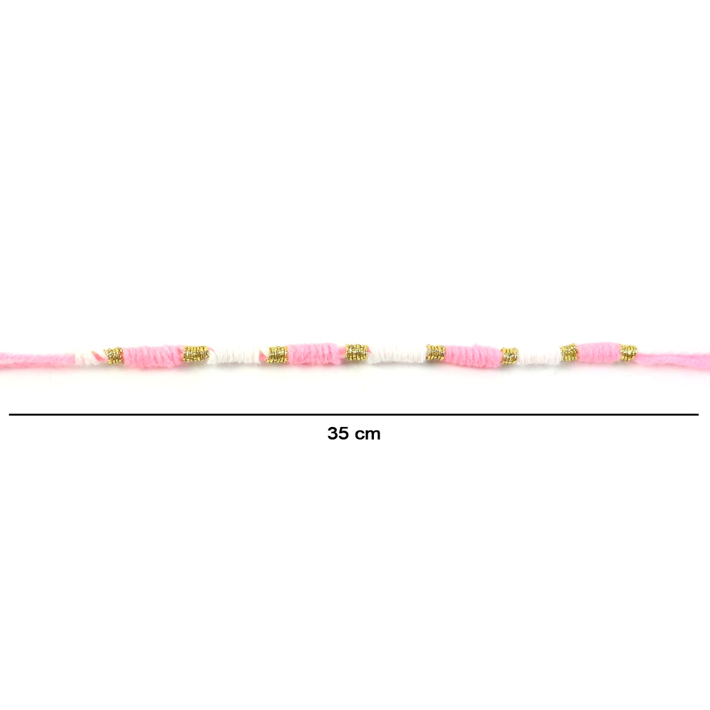 Pink & White Thread Rakhi on a hand