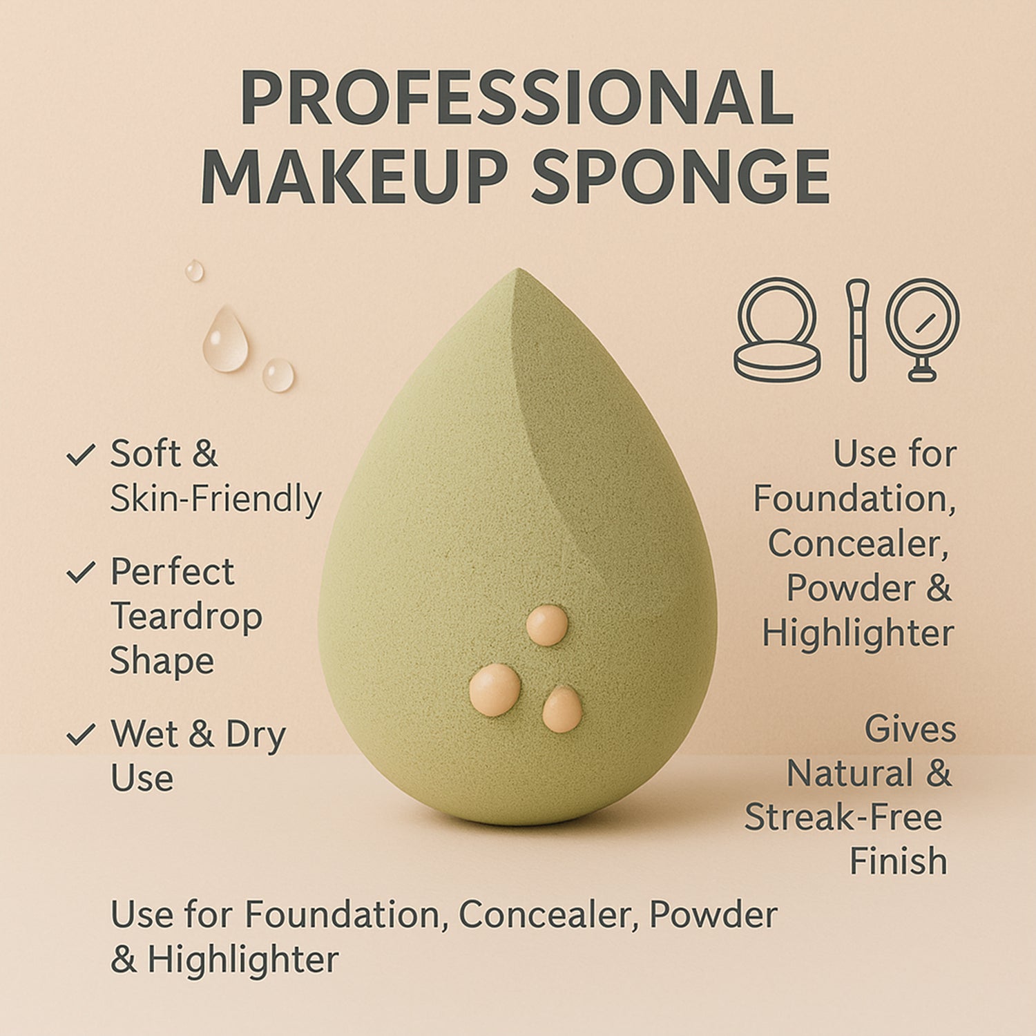 Makeup Sponge for blending liquid Foundations, Powders, and Creams (Multicolor / 1 Pc)