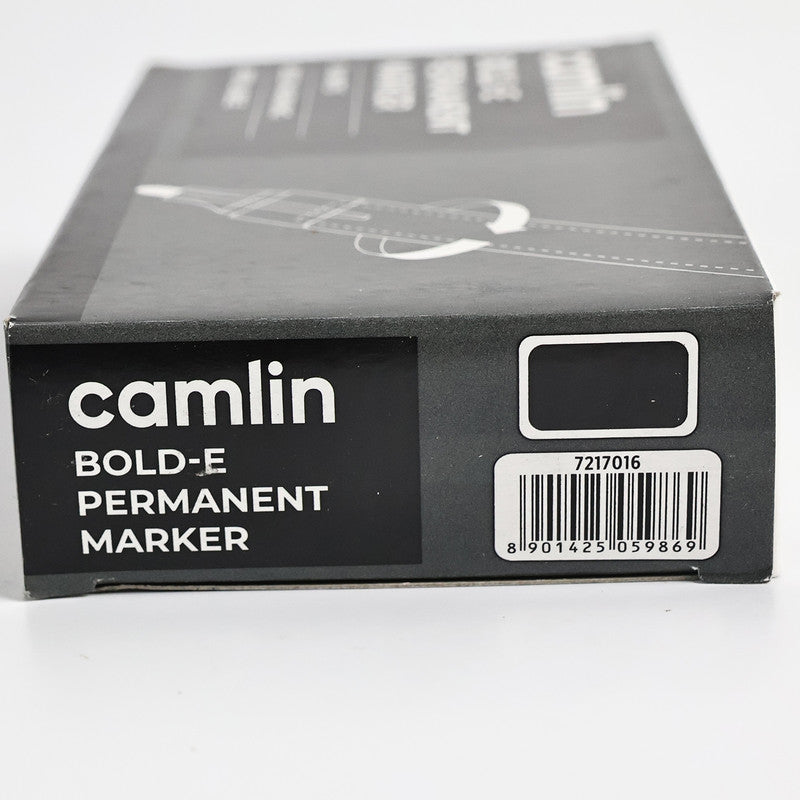 Camlin Bold-E Permanent Marker – Black Colour, Bold & Long-Lasting Ink, Refillable Permanent Markers for Multi-Surfaces – Pack of 10