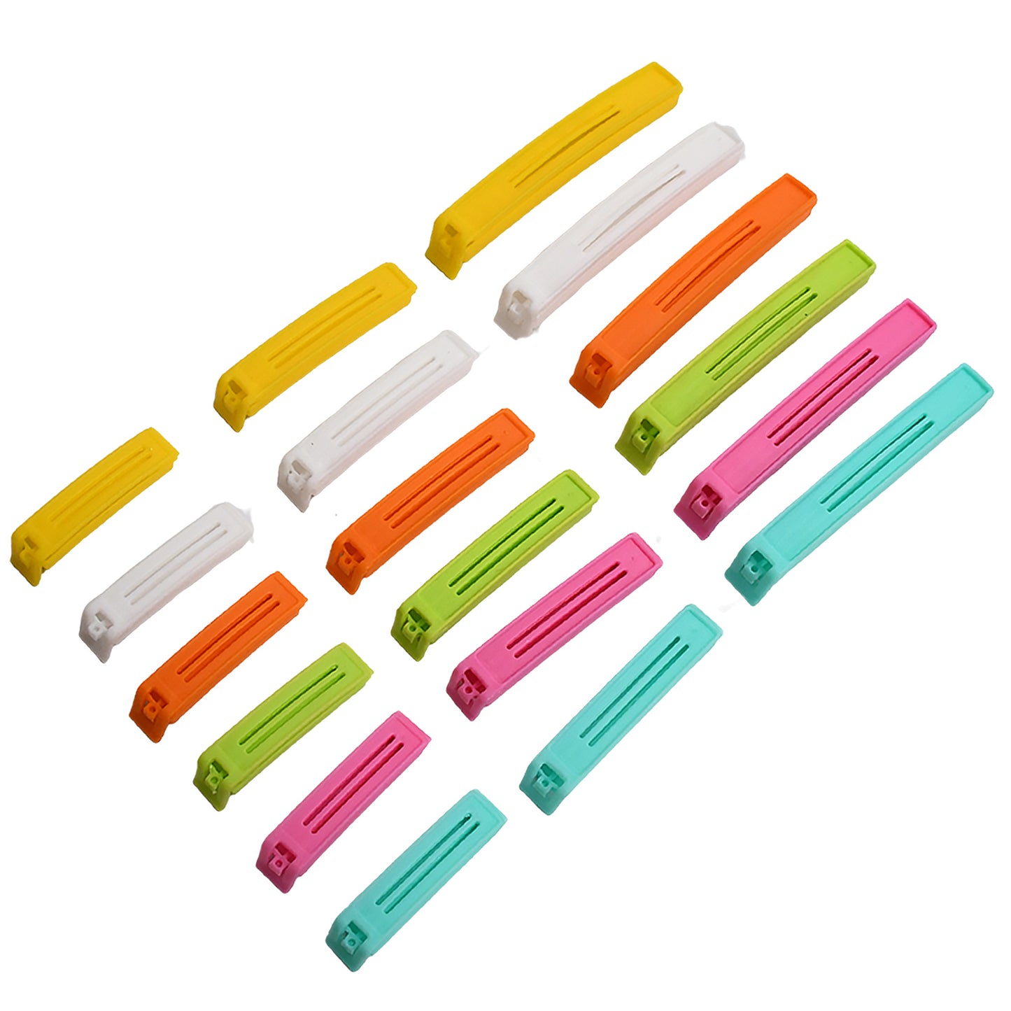 भोजन, स्नैक पाउच बैग क्लिप सीलर घर के रसोई घर के लिए भोजन को ताजा रखने के लिए | प्लास्टिक कैम्पिंग स्नैक एयर टाइट सील बैग क्लिप | पैकेट वैक्यूम सीलर क्लिप | (18 पीस सेट)