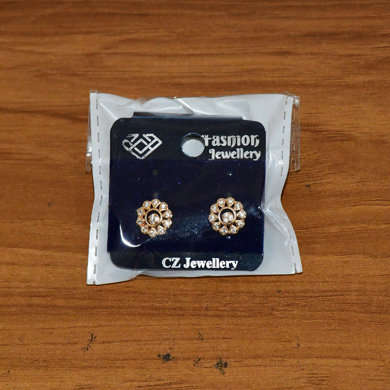 Crystal Floral Stud Earrings with Gold Finish for Women