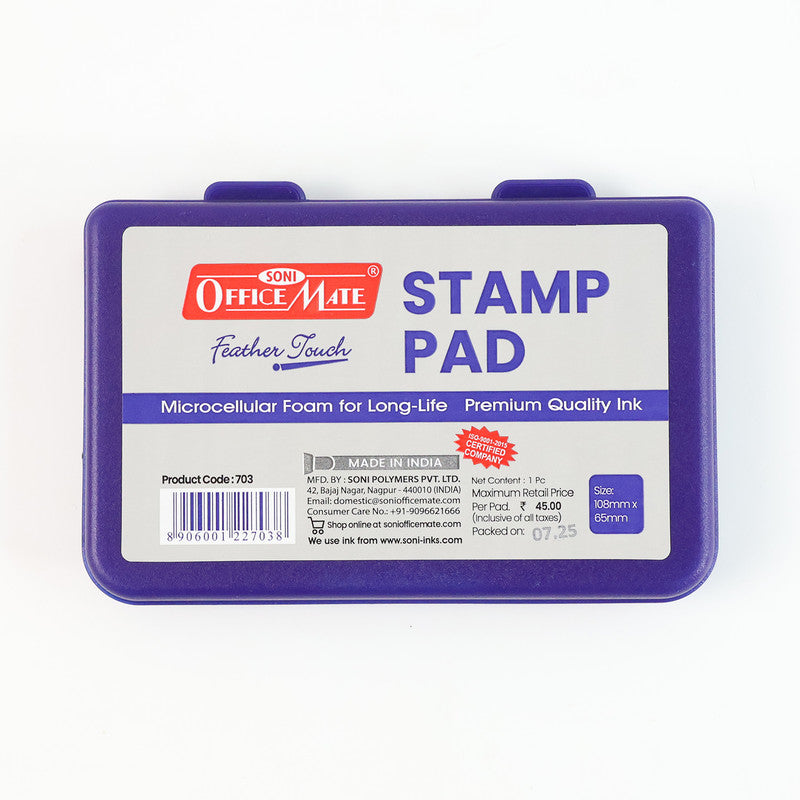 Office Mate Feather Touch Stamp Pad Medium – Blue Colour (108mm × 65mm)