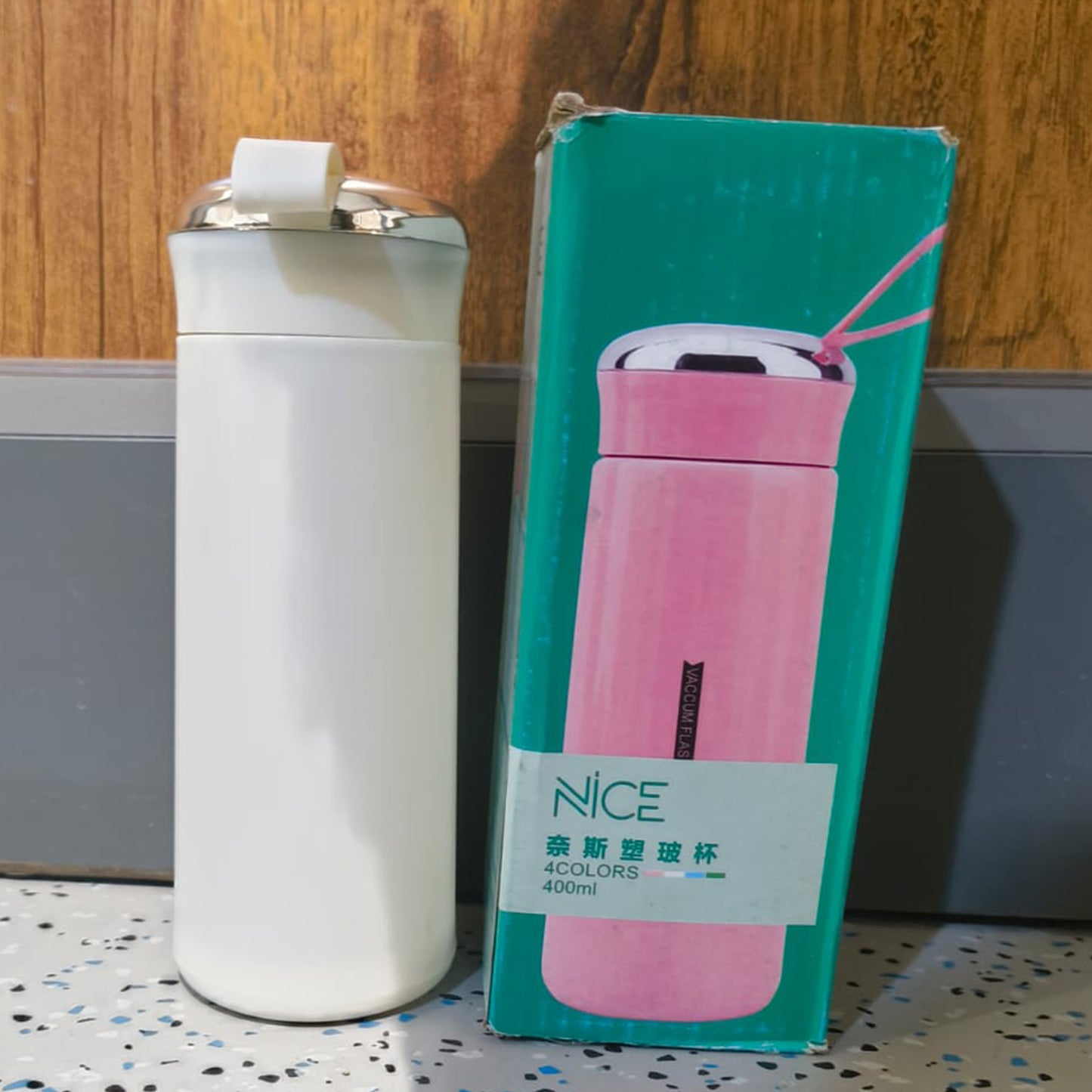 Water bottle 400ml leak proof, glass water bottle with daily water intake for gym and children, Nice Bottle (1 pc / White Color)