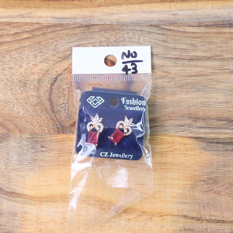 Royal Red Stone CZ Crown Design Earrings for Women