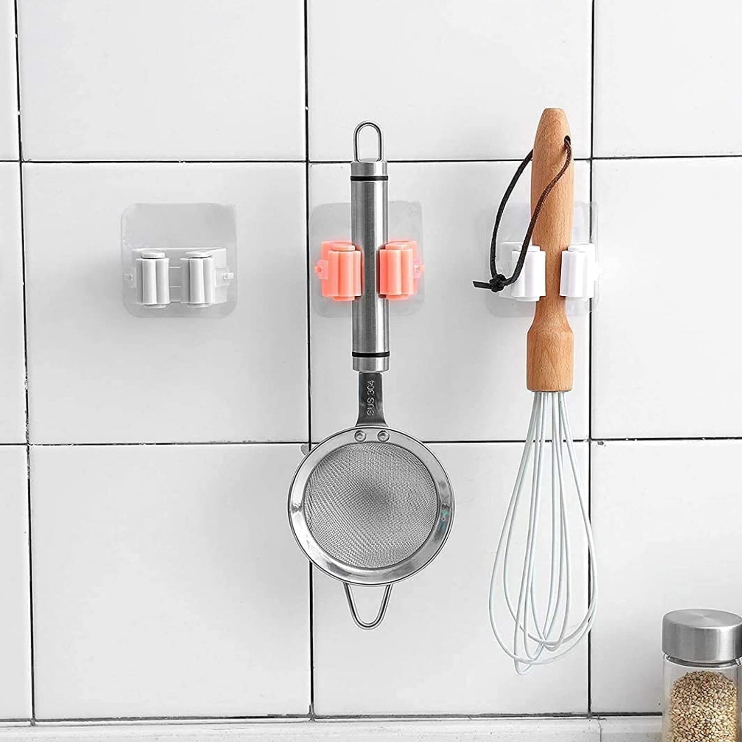 7458 બ્રૂમ હોલ્ડર વોલ માઉન્ટેડ, મોપ અને બ્રૂમ હોલ્ડર બ્રૂમ ઓર્ગેનાઈઝર ગ્રિપ ક્લિપ્સ, કોઈ ડ્રિલિંગ, વોલ માઉન્ટેડ સ્ટોરેજ રેક સ્ટોરેજ અને કિચન, બાથરૂમ, ગાર્ડન (1 પીસી)