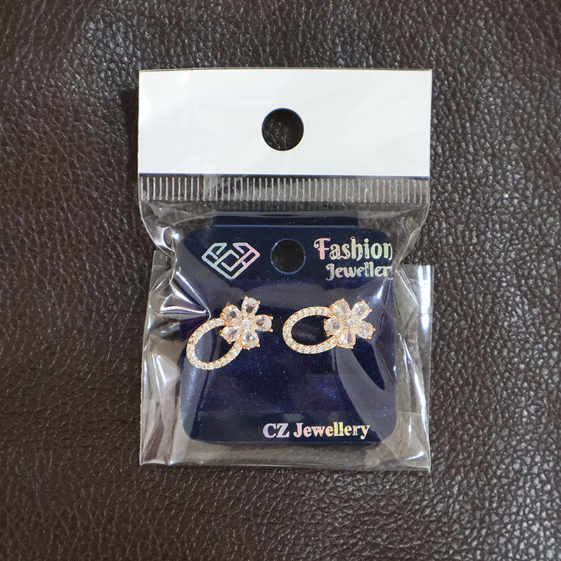 Floral Oval Loop CZ Stone Earrings for Women