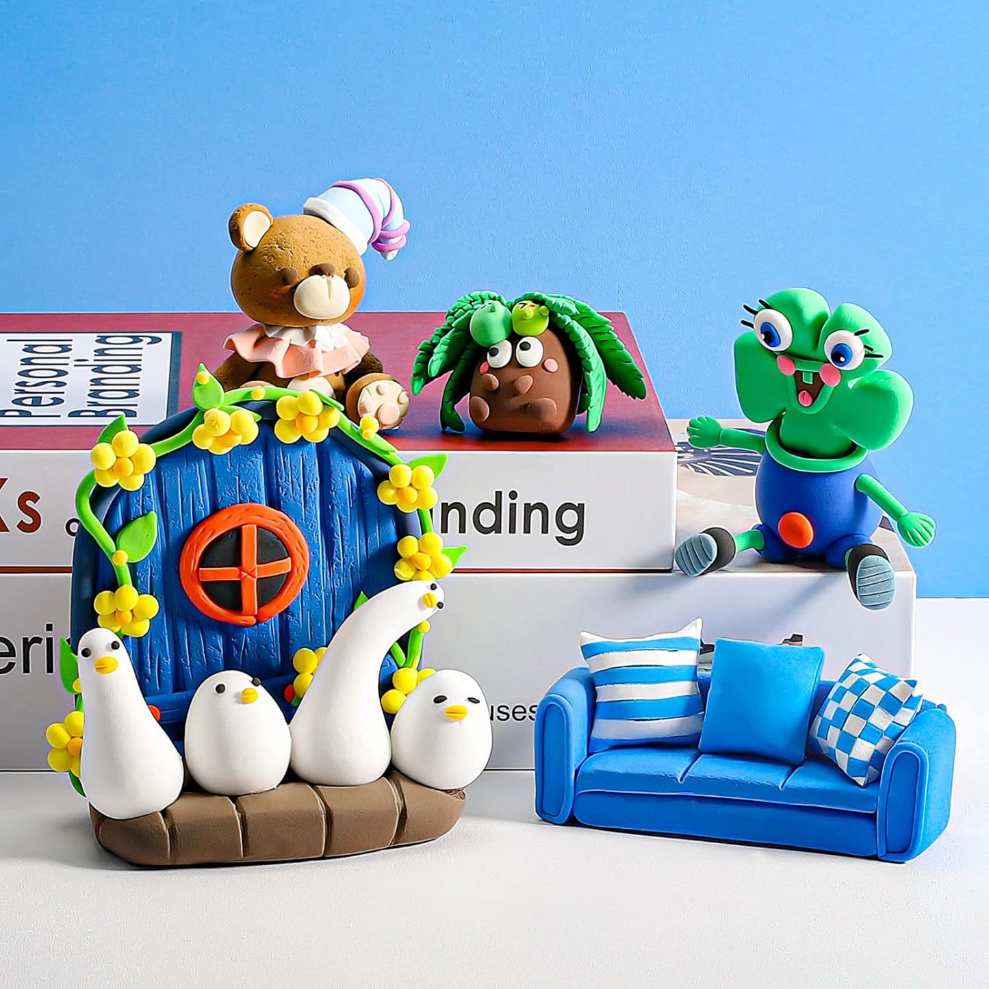 Close-up of colorful soft clay pieces