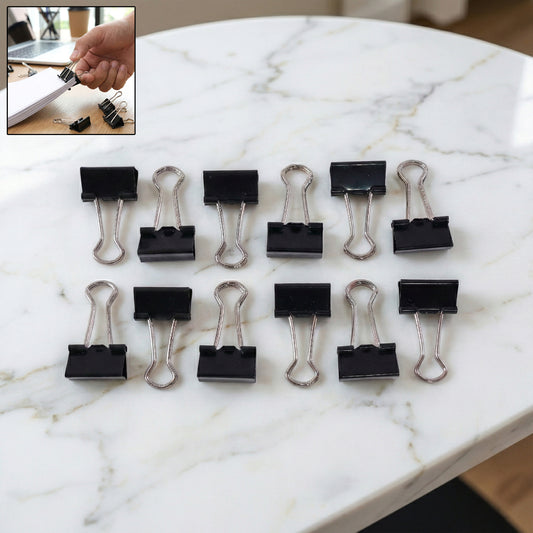 Black Metal Binder Clips (19 MM, 12 Pieces Set)