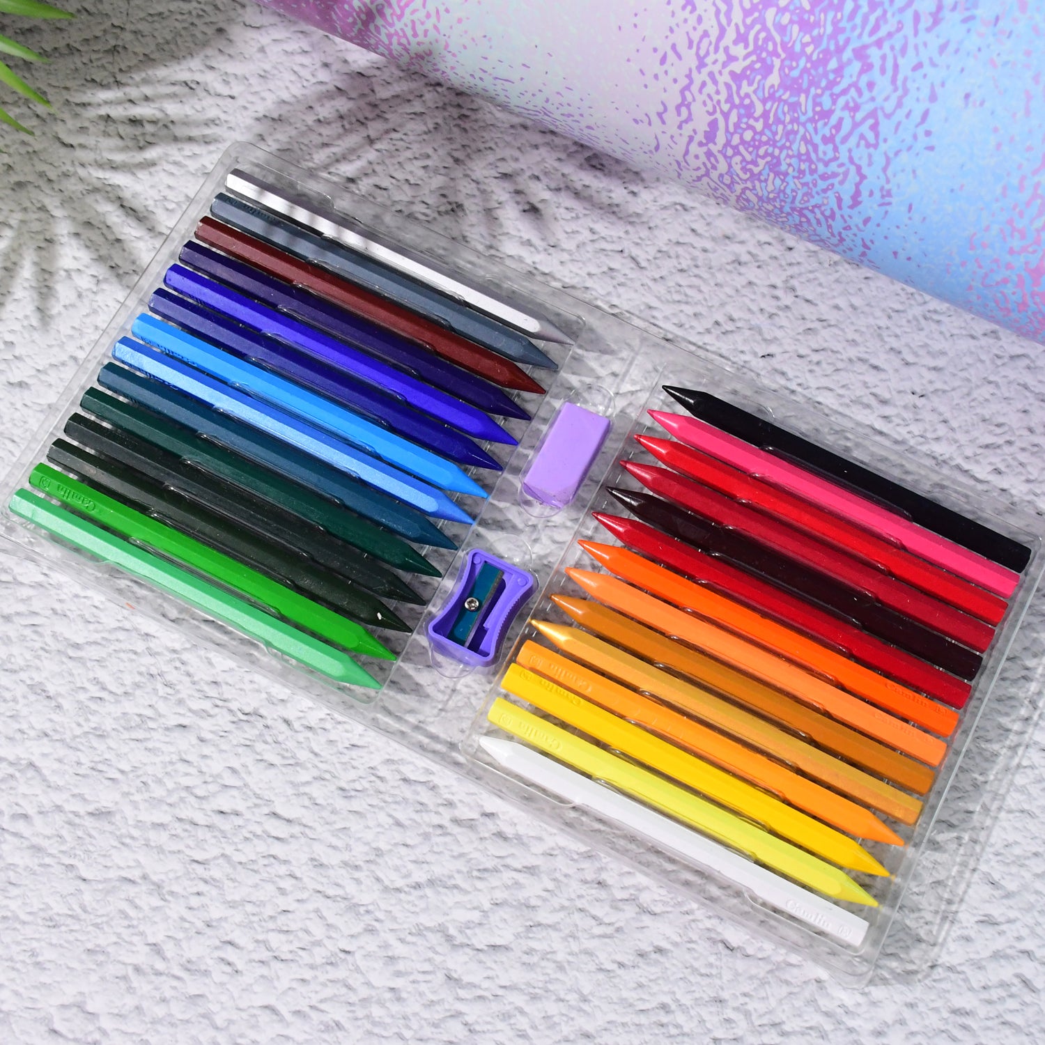 Camel Plastic Crayons with Free Sharpener & Eraser - 28 Shades