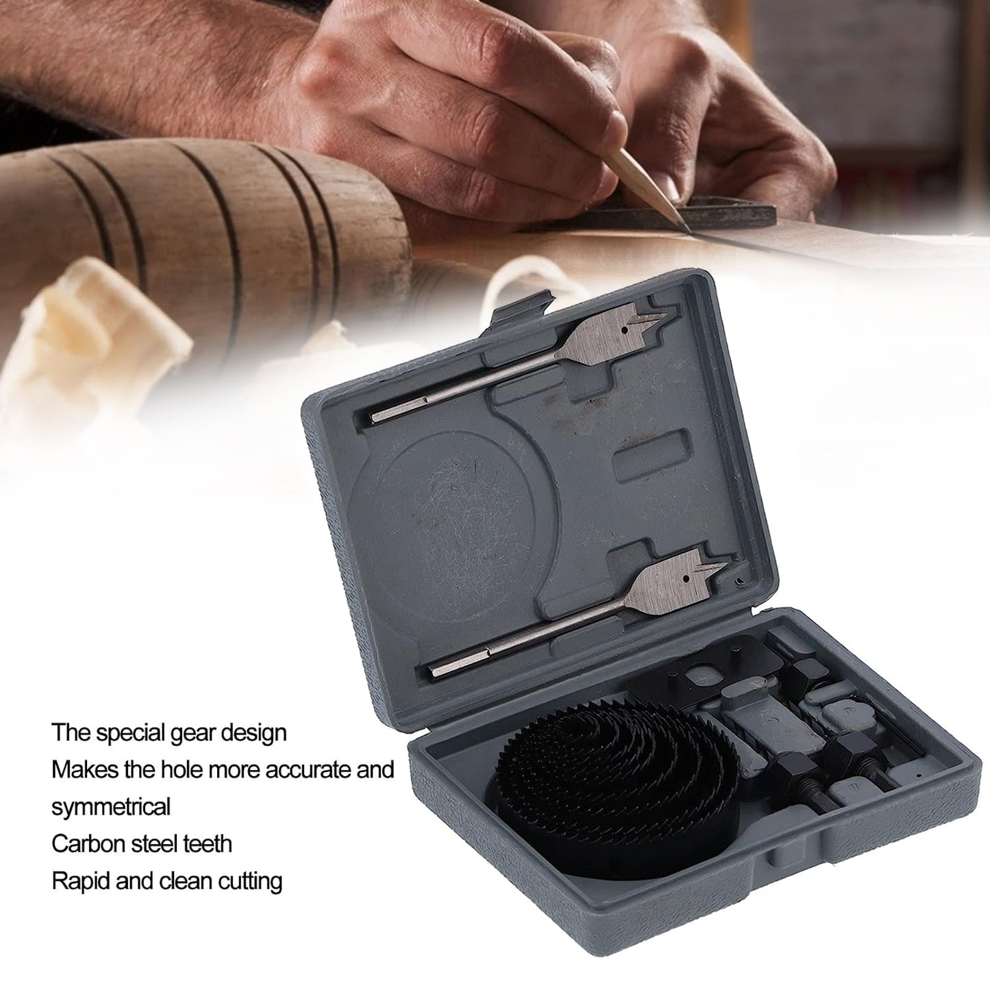 7576 ડ્રિલ હોલ કટર, પીસીવી કાપવા માટે કાર્બન સ્ટીલ ઉચ્ચ ચોકસાઈવાળા છિદ્રો કાપવા માટે પ્લાસ્ટિક કાપવા માટે લાકડાના છિદ્ર સો કીટ (18 પીસી સેટ)